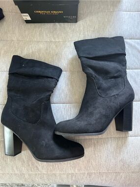 Style & Co. Black Saraa Faux Suede Mid-Calf Block Heel Boots